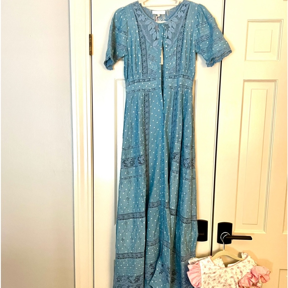 NWT Love shack fancy Kylen Victorian blue bonnet short sleeve maxi dress sz 0